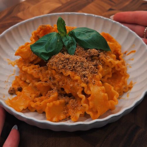 Pasta Alla Vodka with Buttery Vodka Toast Crumbs