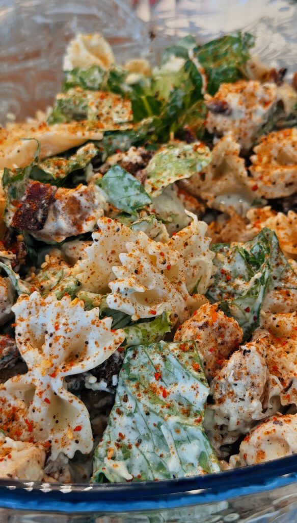 BEST Chicken Bacon Ranch Pasta Salad