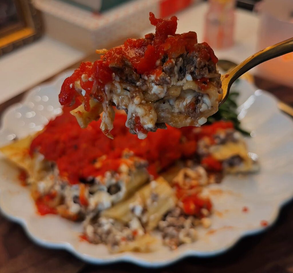 Cottage Cheese Stuffed Manicotti with Marinara