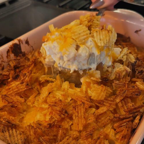 Ultimate French Onion Cheesy Potatoes with Crispy Chip Topping