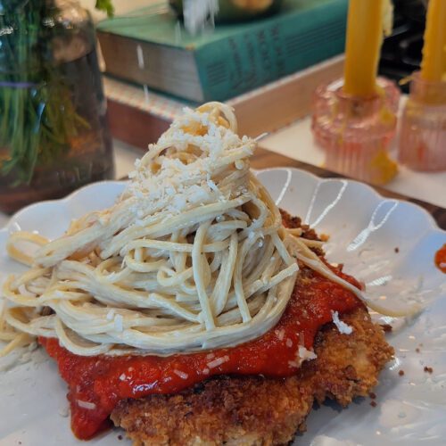 Chicken Parm with Alfredo Bucatini
