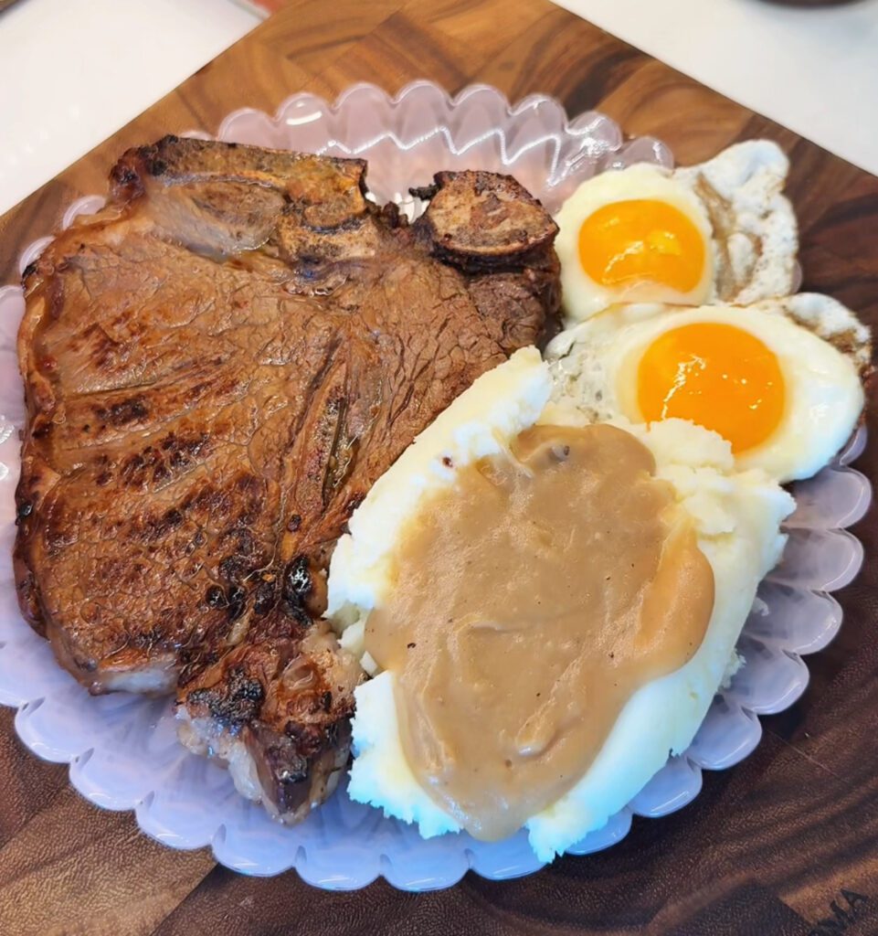 Steak & Eggs with Mashed Potatoes and Gravy