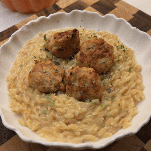 🍗 Chicken Meatballs with Creamy Parmesan Orzo