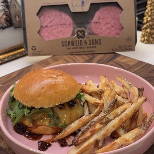 Bacon Jam Brie Burgers with Crispy Truffle Parmesan Fries