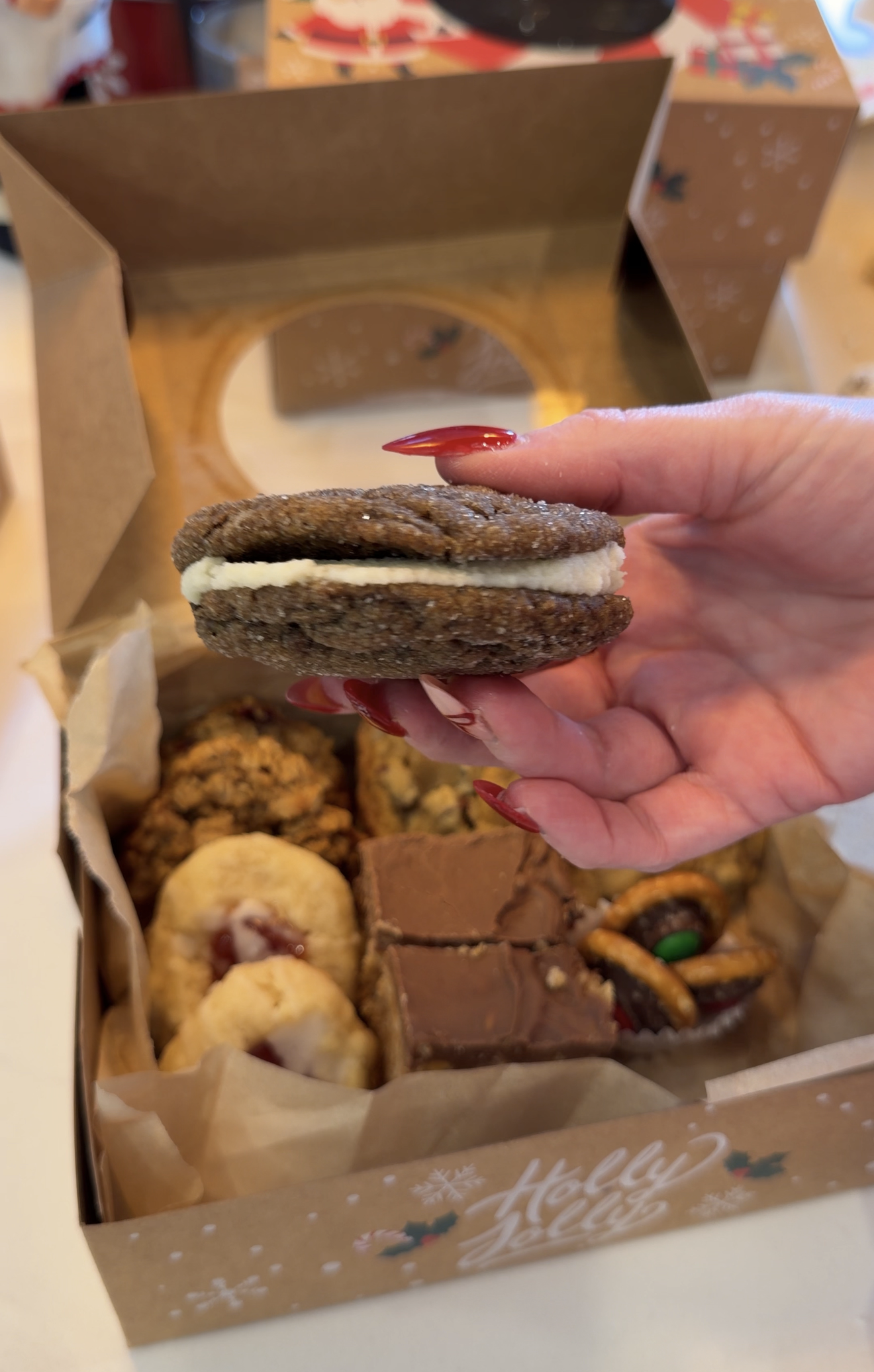 Gingerbread Crinkle Cookie Sandwiches with Vanilla Frosting