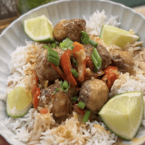 High-Protein Thai Chicken Meatball Bowls