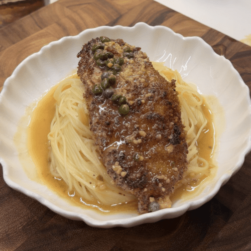 Crispy Chicken Piccata with Angel Hair Pasta