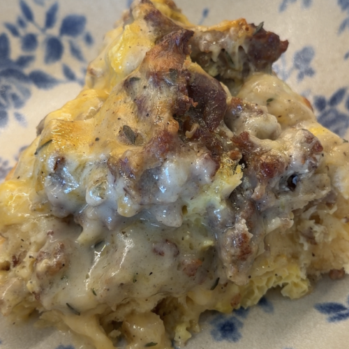 The Best Sausage Egg Biscuit Casserole with Country Gravy