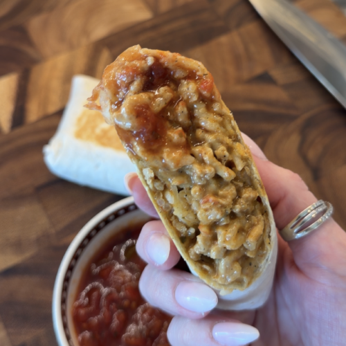Cheesy Salsa Ground Chicken and Rice Burritos