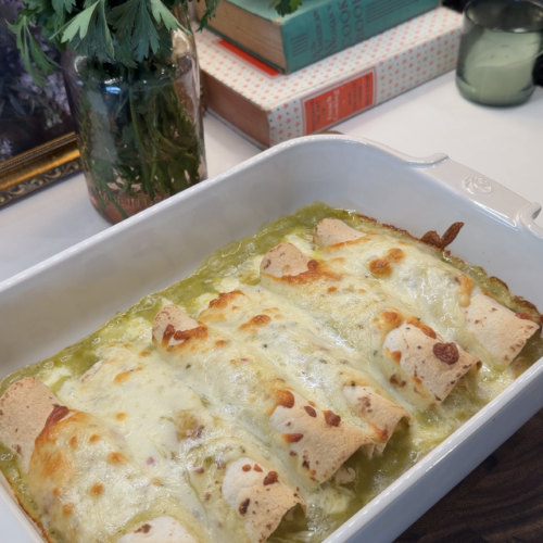 Verde Roasted Corn Chicken Enchiladas